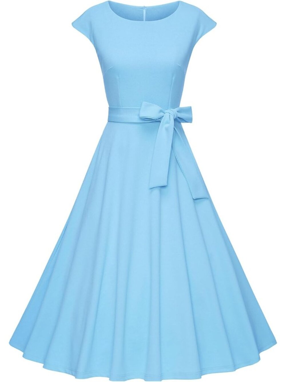 Women's Blue Vintage Cap Sleeves Modest Cocktail Swing Prom With Pockets Dress
